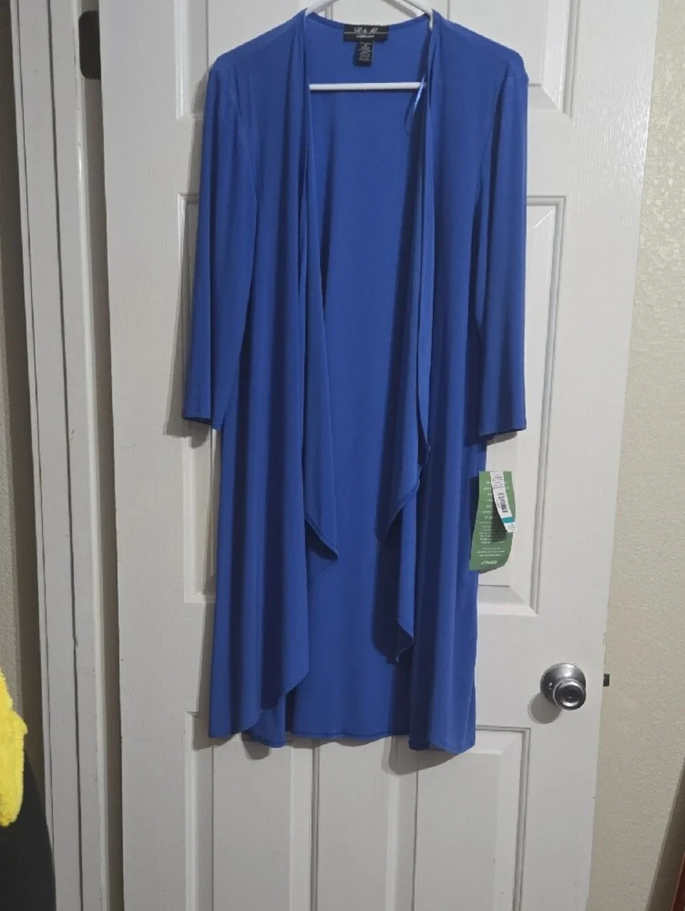 R&M Richards Blue Geometric Midi Dress with Solid Blue Duster